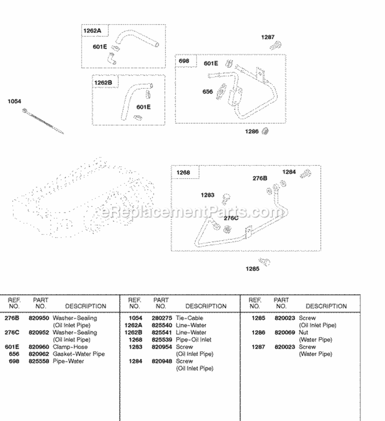 Water Pipe Water Lines Diagram and Parts List for 58A447-0234-99  Briggs and Stratton Engine